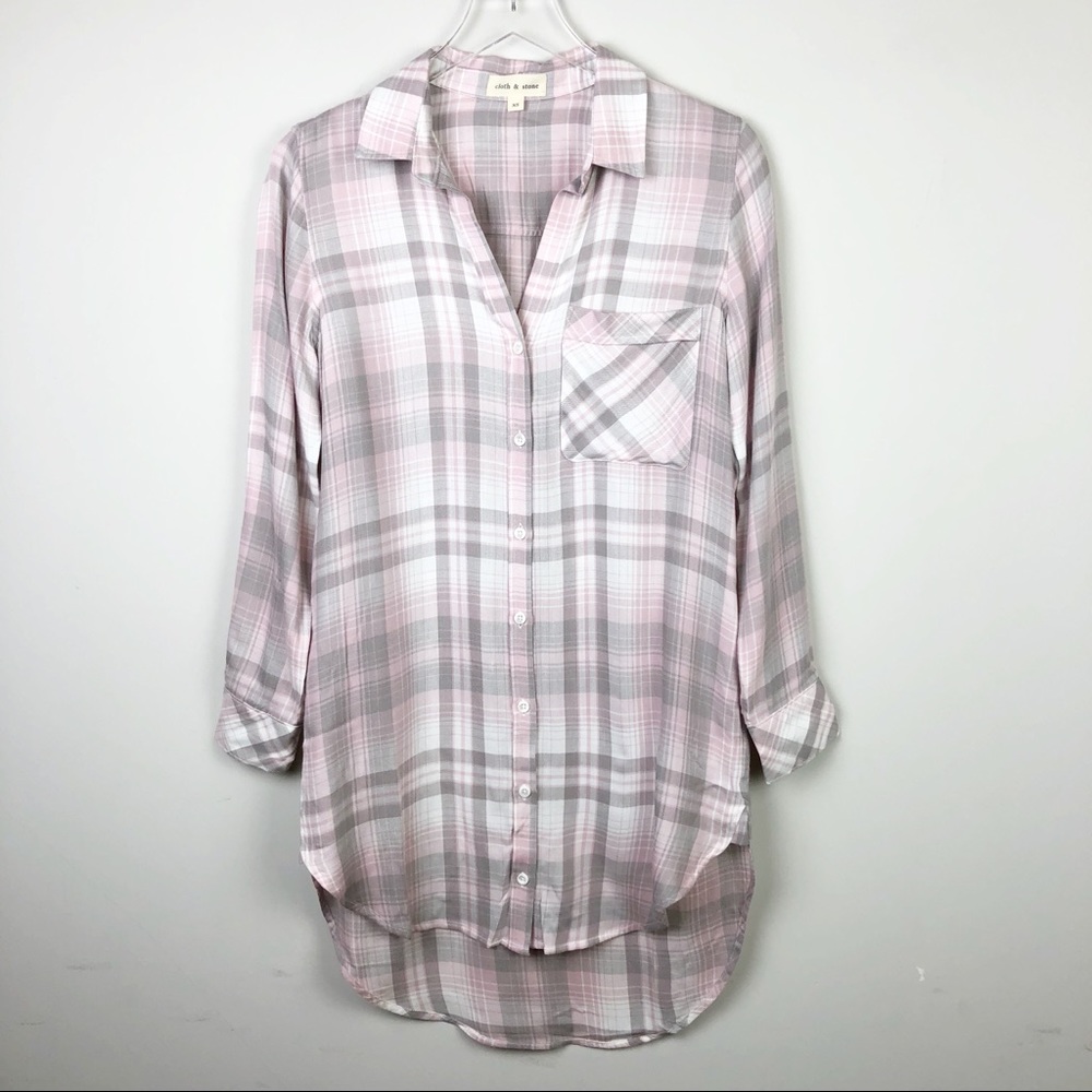 Anthropologie Pink and Gray Plaid Tunic